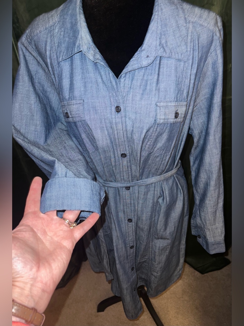 VINTAGE - Old Navy - Blue Belted Button-Front Shirt Dress - Picture 2 of 3